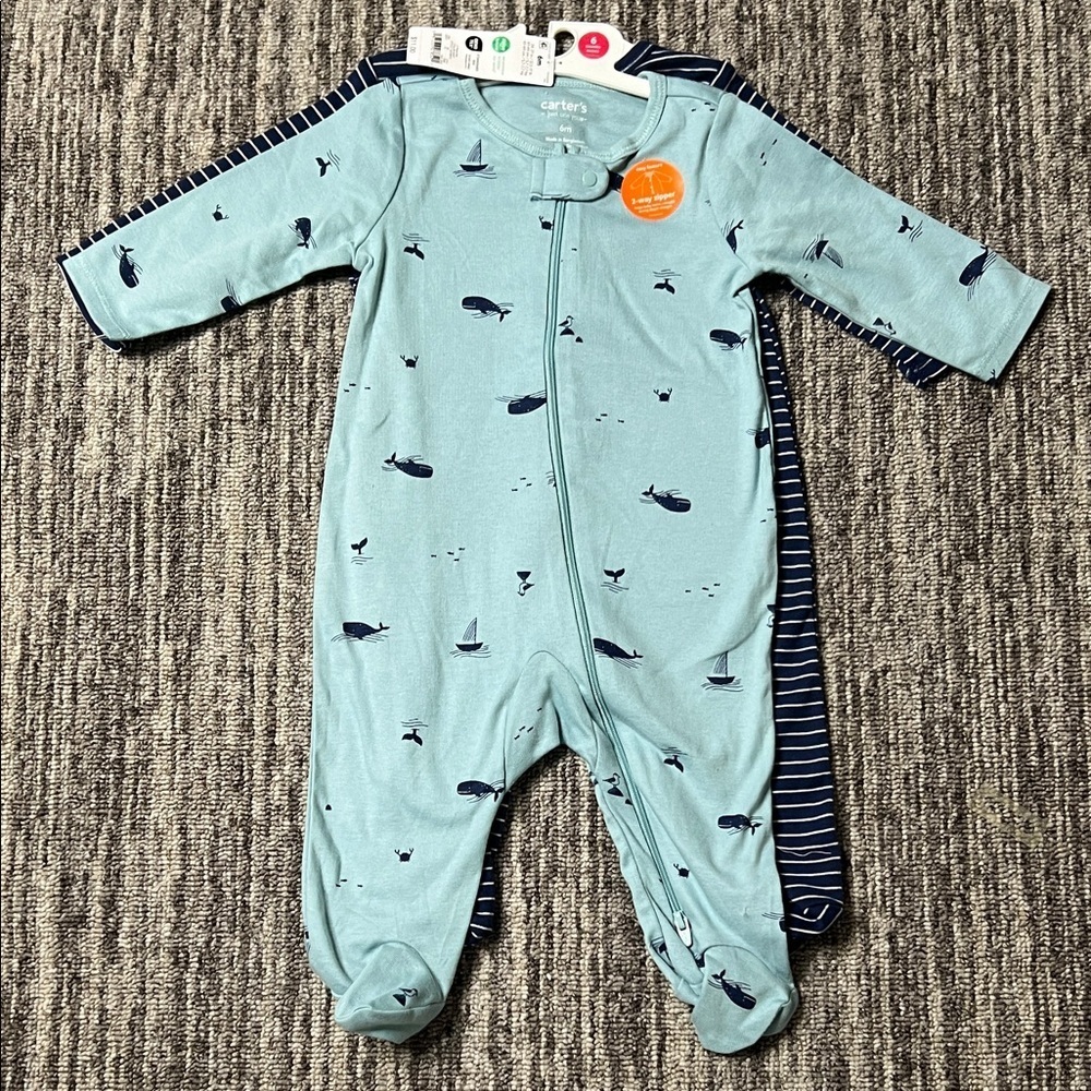 Carter's Aqua Whale Pattern Footie Set 2 Pieces Size 6M